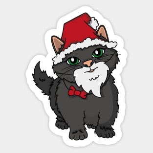 Santa Kitten, black kitten dressed as Santa Claus. Sticker